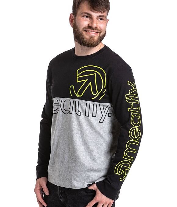 Pánské tričko s dlouhým rukávem Meatfly Judgement, Lime Logo / Black / Grey Heather